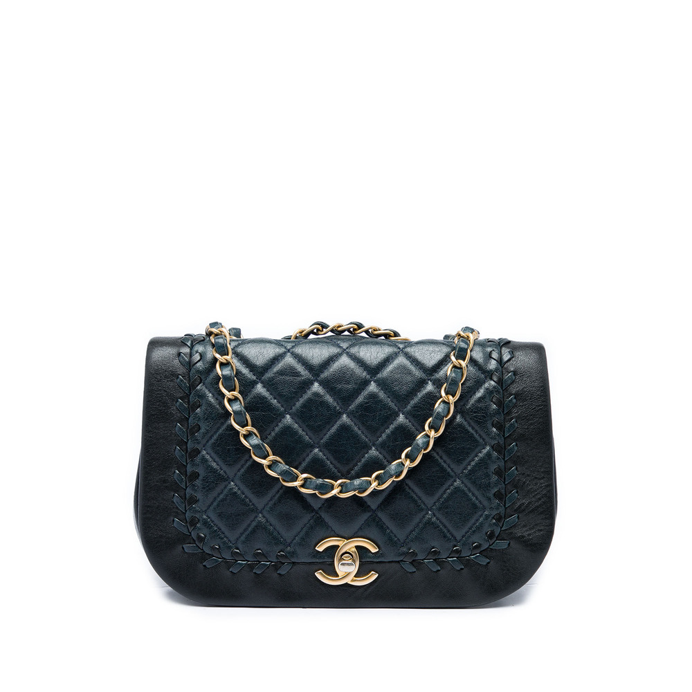 Pre-Loved Chanel Small CC Quilted Bicolor Lambskin Braided Saddle Flap